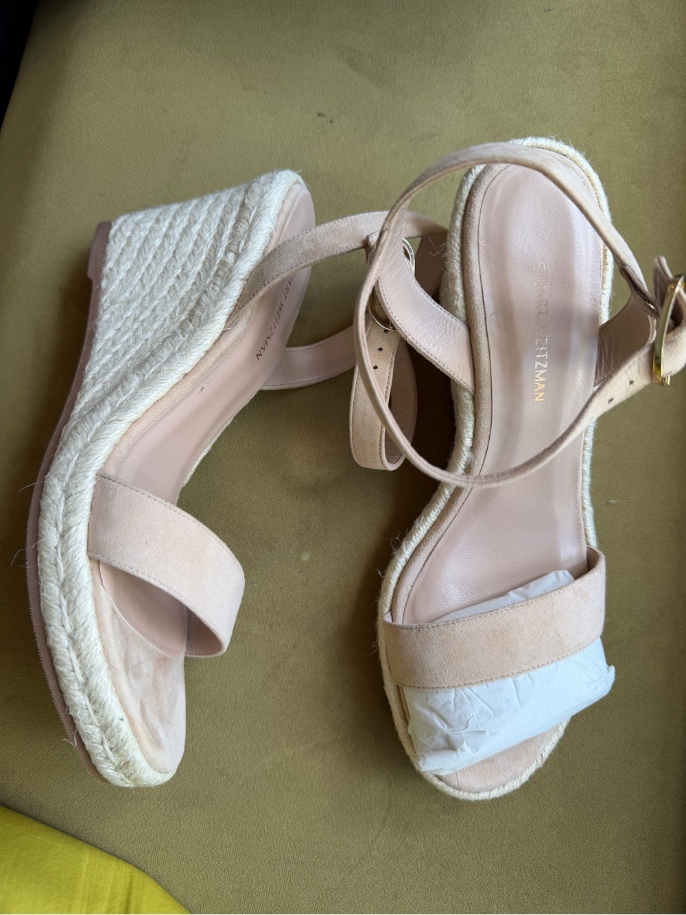 Stuart Weitzman Blush Suede Espadrille Wedge Sandals - Picture 3 of 10
